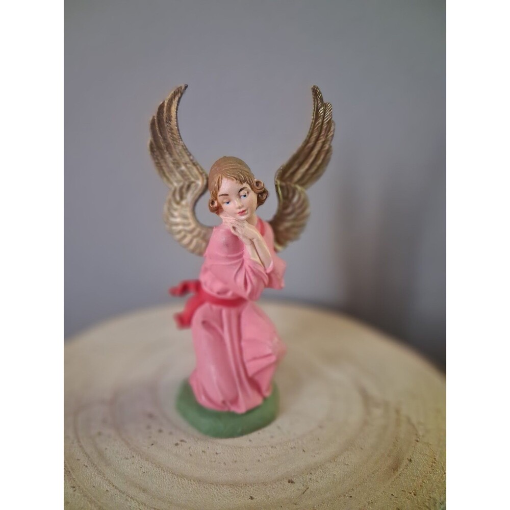 Vintage Fontinini Depose Italy Figurine Kneeling Angel Pink Robe